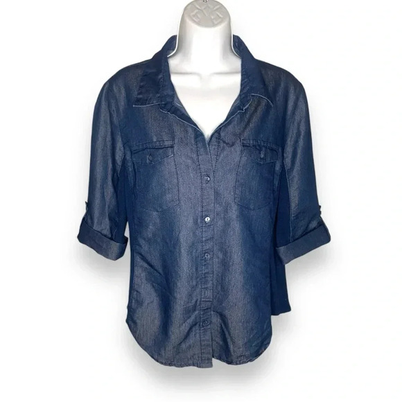 Cavalini Petite Collection Dark Wash Denim Shirt, PXL, ButtonUp with 3/4 Sleeves - Picture 6 of 8